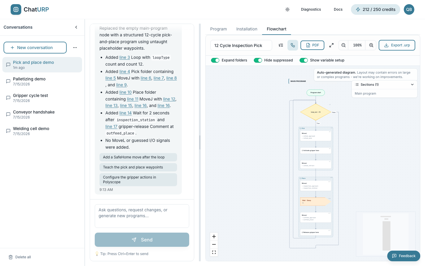 Flowchart view rendering the program as nested blocks with control-flow arrows